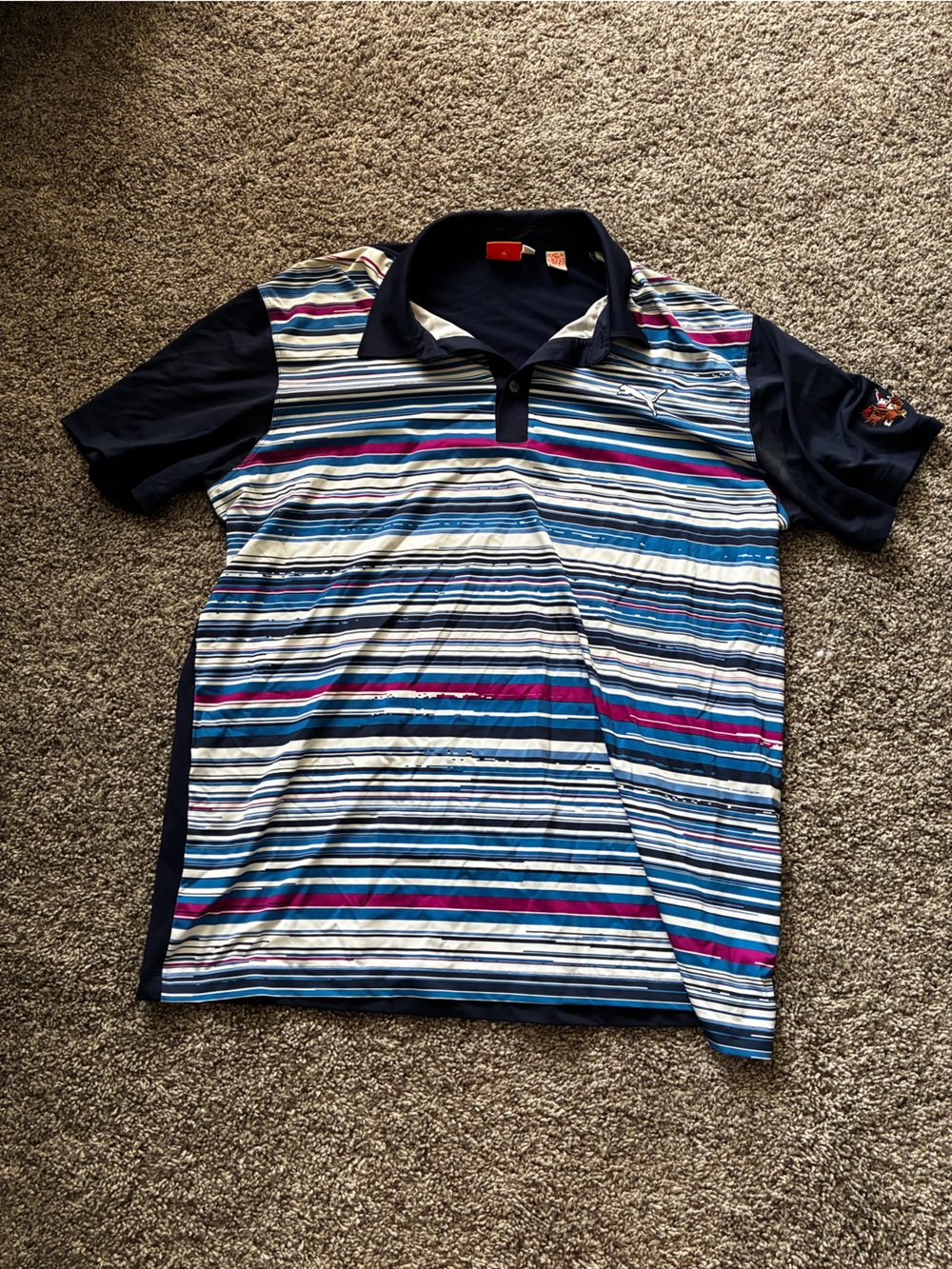 Puma Men's Navy, Blue, White & Pink Striped Polo
